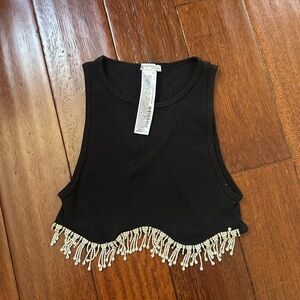 Zara Black Beaded Fringe Crop Top